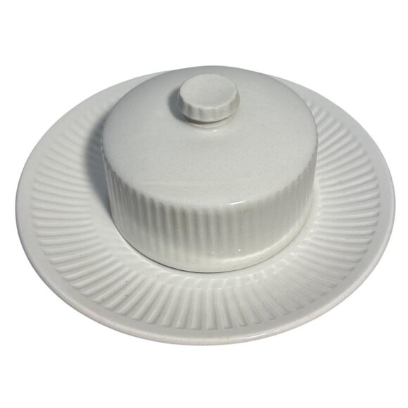 Johnson Bros Athena Butter Dish & Saucer Ironstone Covered Dish White England - Picture 1 of 10